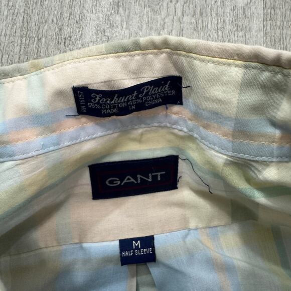 Vintage Gant Short Sleeve Button Shirt Men's Medium 80s Pastel Preppy Plaid - Picture 4 of 6